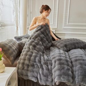 روتختی مخمل خرگوشی پفی رنگ طوسی تیره